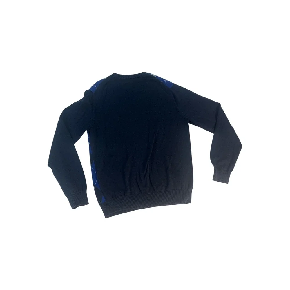 Lacoste Argyle V-Neck Cotton Sweater Sz 4 M Navy Blue Preppy Collegiate